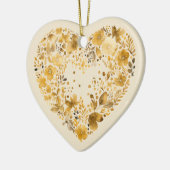 カスタムメッセージゴールデンカラフルフローラハートギフト セラミックオーナメント (左)