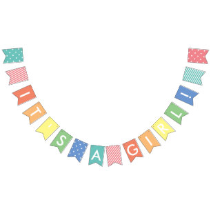 カスタムメッセージパステルレインボーIt's A Girl Banner バンティングフラッグ