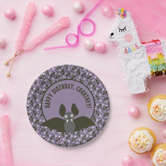 カスタムメッセージパープル、木炭グレー漫画こうもり ペーパープレート (パーティー)