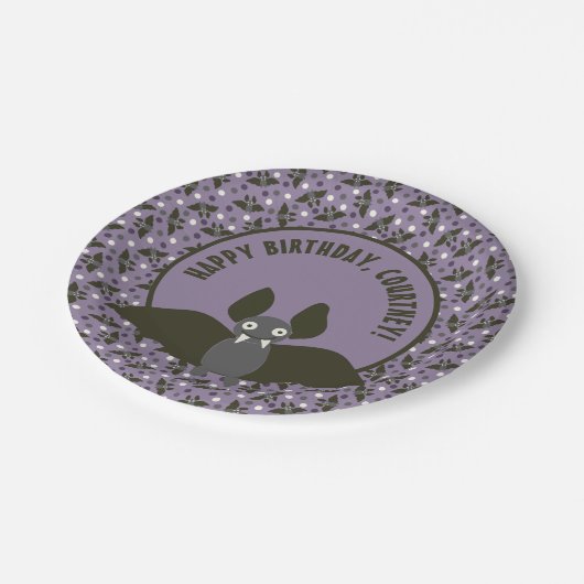 カスタムメッセージパープル、木炭グレー漫画こうもり ペーパープレート (アングル)