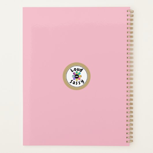 カスタムメッセージピンク渦巻き旋回と金ゴールドトリム プランナー手帳 (裏面)