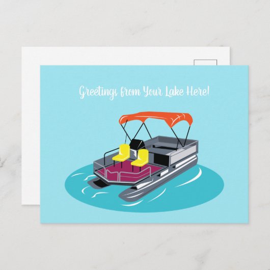 カスタムメッセージブルーポントゥーン船はがき ポストカード (正面/裏面)