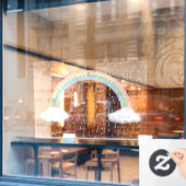 カスタムメッセージレインボーアーチ&ふわふわホワイトクラウド ウィンドウサイン (カフェ窓)