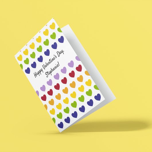 カスタムメッセージ虹のハートのパタストライプーン カード