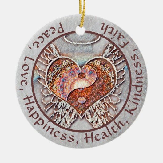 カスタムメッセージ陰陽ハート セラミックオーナメント (正面)