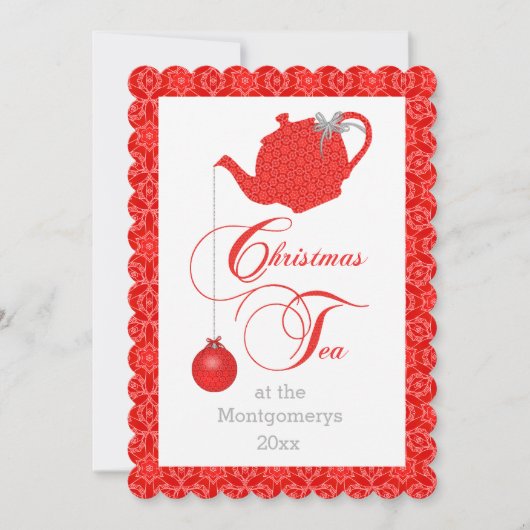 カスタムメニューレッドレースクリスマスティーパーティー 招待状 (正面)