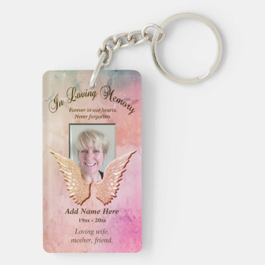 カスタムメモリアルエンジェルウィングスバラカラー追加フォト キーホルダー (裏面)