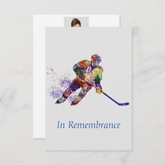 カスタムメモリアルサービスホッケープレーヤースポーツ 招待状 (正面/裏面)