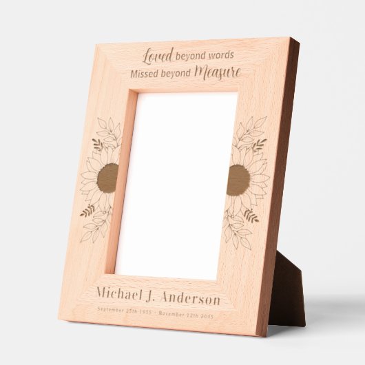 カスタムメモリアルヒマワリフローラ木製写真 レーザー彫刻フレーム (左)
