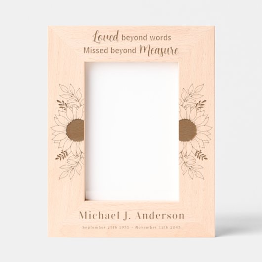 カスタムメモリアルヒマワリフローラ木製写真 レーザー彫刻フレーム (正面)