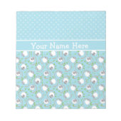 カスタムメモ帳またはジョッター:青、おもしろい、羊のパターン ノートパッド (正面)