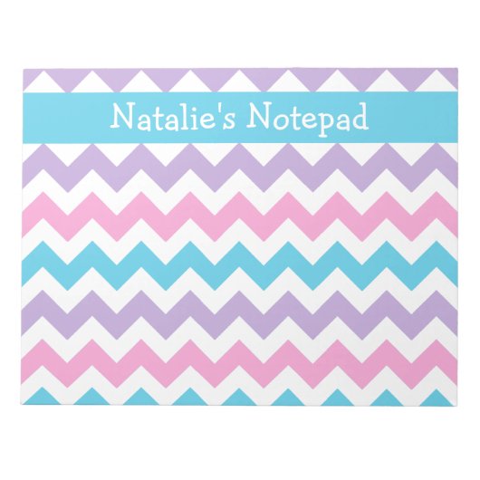 カスタムメモ帳、青、ピンク、メイヴシェブロン ノートパッド (正面)