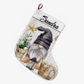 カスタムメリークリスマスウォーター色格言プレイド ラージクリスマスストッキング (正面 (吊り時))