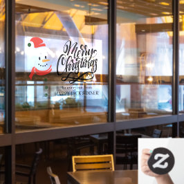 カスタムメリークリスマスカリグラフィーと雪だるま ウィンドウサイン