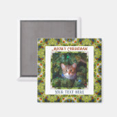 カスタムメリークリスマスグリーン猫ペットフォト マグネット (正面/裏面)