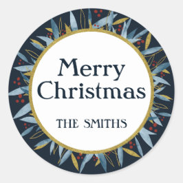 カスタムメリークリスマスゴールデンフレーム ラウンドシール