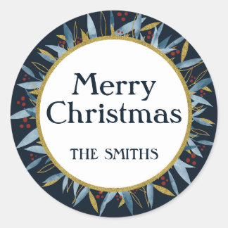 カスタムメリークリスマスゴールデンフレーム ラウンドシール