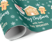 カスタムメリークリスマスサンタギンガーブレッドハウス ラッピングペーパー (ロールコーナー)