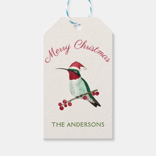 カスタムメリークリスマスサンタハミングバード ギフトタグ (正面)