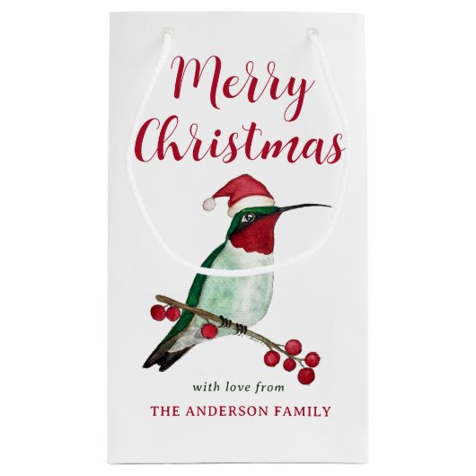 カスタムメリークリスマスサンタハミングバード スモールペーパーバッグ (裏面)