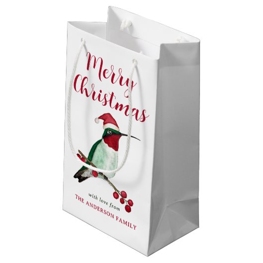 カスタムメリークリスマスサンタハミングバード スモールペーパーバッグ (裏面アングル)