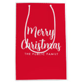 カスタムメリークリスマスタイポグラフィ名テンプレート ミディアムペーパーバッグ (正面)