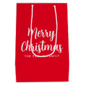 カスタムメリークリスマスタイポグラフィ名テンプレート ミディアムペーパーバッグ (裏面)