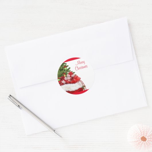 カスタムメリークリスマスツリーとギフトエレガント ラウンドシール (封筒)