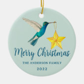 カスタムメリークリスマスハミングバードとスター セラミックオーナメント (正面)