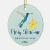 カスタムメリークリスマスハミングバードとスター セラミックオーナメント (左)