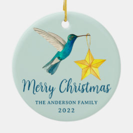 カスタムメリークリスマスハミングバードとスター セラミックオーナメント