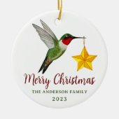 カスタムメリークリスマスハミングバードとスター セラミックオーナメント (正面)