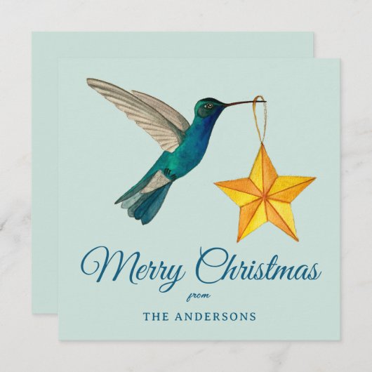 カスタムメリークリスマスハミングバードホリデーカード シーズンカード (正面/裏面)