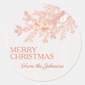 カスタムメリークリスマスピンクグリッターパインブランチ ラウンドシール (正面)