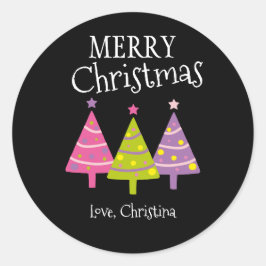 カスタムメリークリスマスピンク ラウンドシール