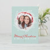 カスタムメリークリスマスファミリーフォトホワイトレッドブルー シーズンカード (スタンド正面)