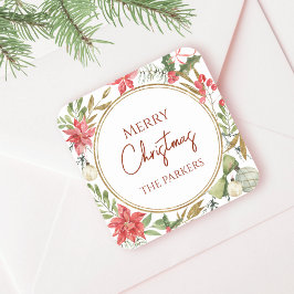 カスタムメリークリスマスフェスティバルフローラ スクエアシール