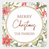 カスタムメリークリスマスフェスティバルフローラ スクエアシール (正面)