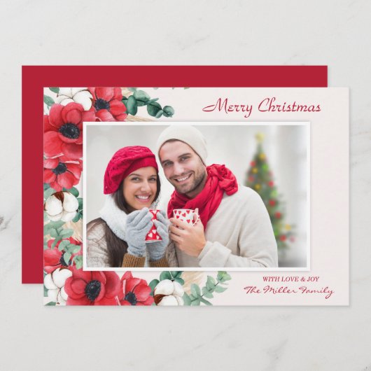 カスタムメリークリスマスフローラ写真 シーズンカード (正面/裏面)