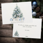 カスタムメリークリスマスブルーグリーンツリーシルバースター シーズンカード