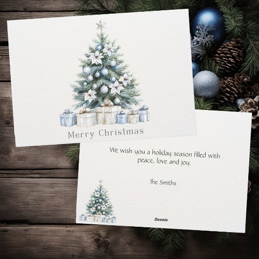 カスタムメリークリスマスブルーグリーンツリーシルバースター シーズンカード