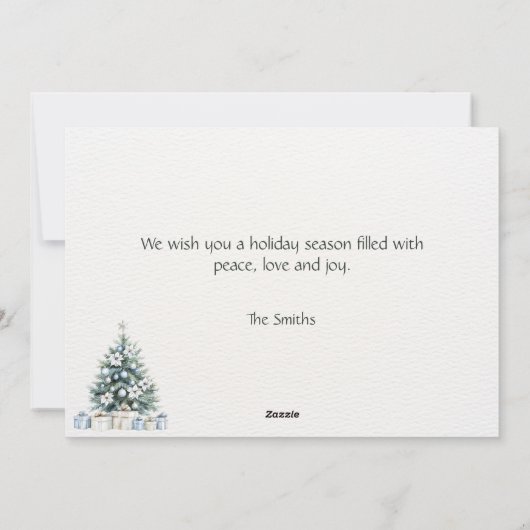 カスタムメリークリスマスブルーグリーンツリーシルバースター シーズンカード (裏面)