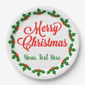 カスタムメリークリスマスホリーベリー ペーパープレート (正面)
