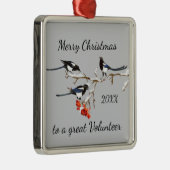 カスタムメリークリスマスボランティアのマグパイズバード メタルオーナメント (右)