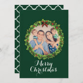 カスタムメリークリスマスリース家族写真 シーズンカード (正面/裏面)