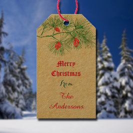 カスタムメリークリスマスヴィンテージグリーンパインギフトラベル ギフトタグ