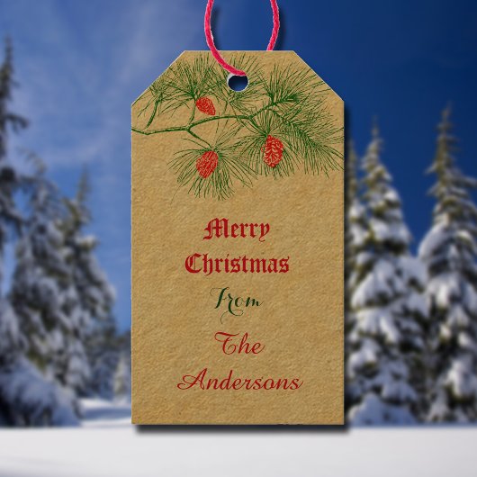 カスタムメリークリスマスヴィンテージグリーンパインギフトラベル ギフトタグ