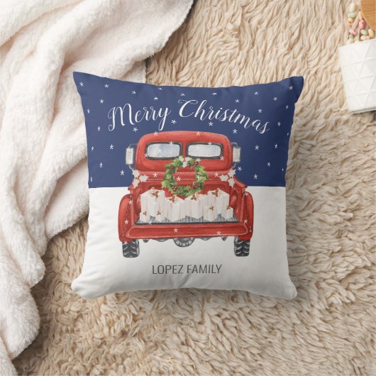 カスタムメリークリスマスヴィンテージ赤トラックブルー クッション (ブランケット)