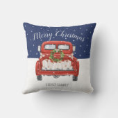 カスタムメリークリスマスヴィンテージ赤トラックブルー クッション (裏面)