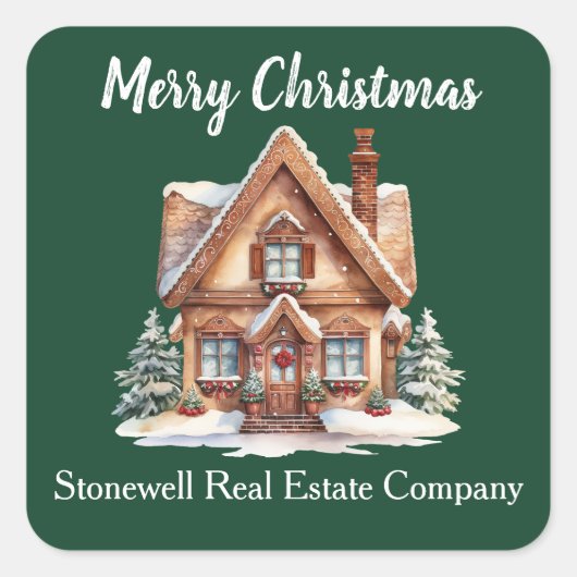 カスタムメリークリスマス実在エステートカンパニー緑 スクエアシール (正面)